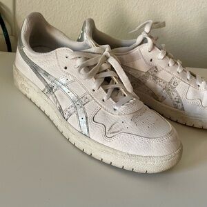 Asics White and Silver Athletic Sneakers